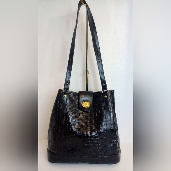 Brahmin Handbags - Black Woven Leather Shoulder Bag
